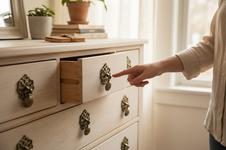Vintage brass Chippendale drawer pulls set of 14, ornate shell drop handles for dresser or vanity restoration. Solid brass aged patina furniture hardware.
