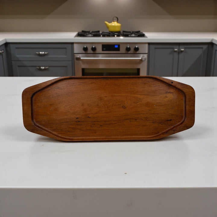 Mid-century Digsmed Danish teak serving tray, 22.5”, marked Denmark. Classic Scandinavian modern design for charcuterie or bar service.