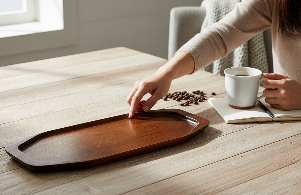 Mid-century Digsmed Danish teak serving tray, 22.5”, marked Denmark. Classic Scandinavian modern design for charcuterie or bar service.