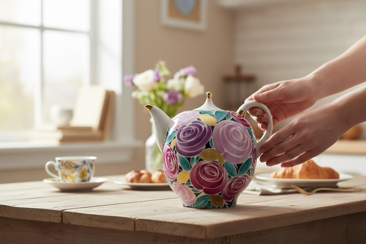 Vintage Lomonosov LFZ 1980s porcelain teapot with hand-painted roses and gold trim. Collectible Soviet-era floral design in excellent condition.