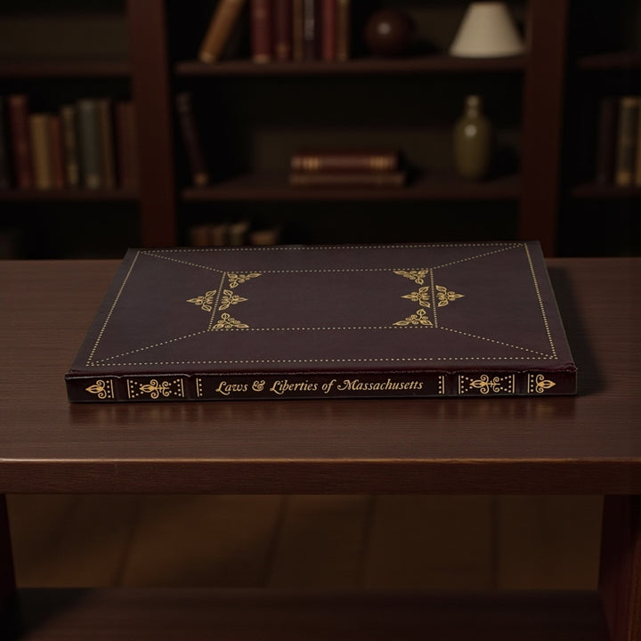Leatherbound Gryphon Editions Laws and Liberties of Massachusetts. Limited numbered edition with gilt design. Excellent condition for collectors of early American law.