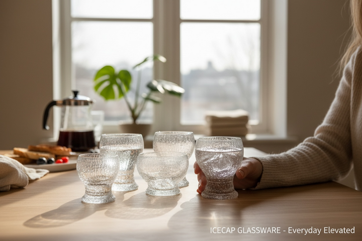 Vintage Iittala Ultima Thule footed glasses set of 8. Finnish design by Tapio Wirkkala. Iconic ice-melt texture. Excellent condition. Fast shipping from Canada.