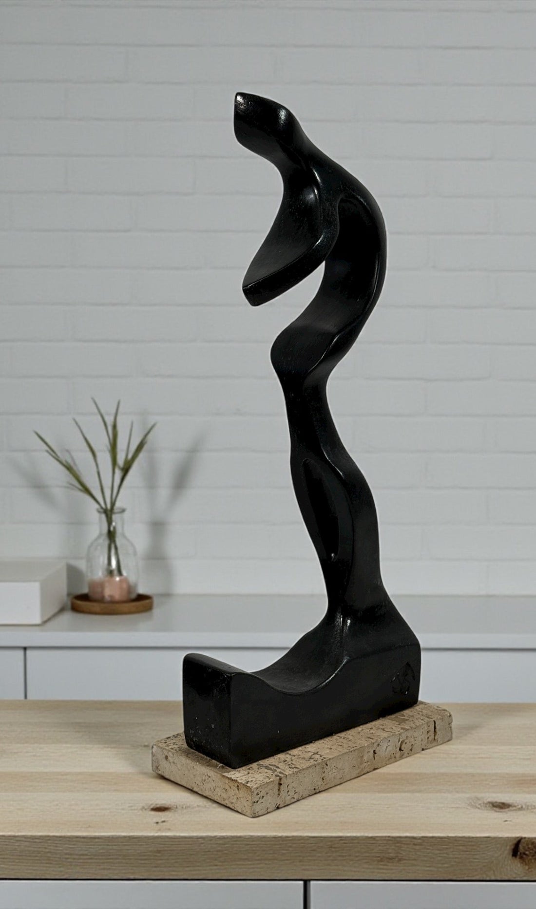 Modern Abstract Wood Sculpture – Granite Base, Signed JS – Éco-Dépôt ...