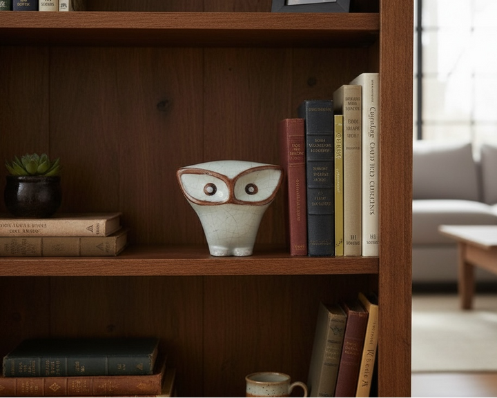 Vintage Portuguese crackle-glaze owl by Carlos Vizcaya. Mid-century terracotta sculpture, marked Portugal. Great condition and collectible studio pottery.