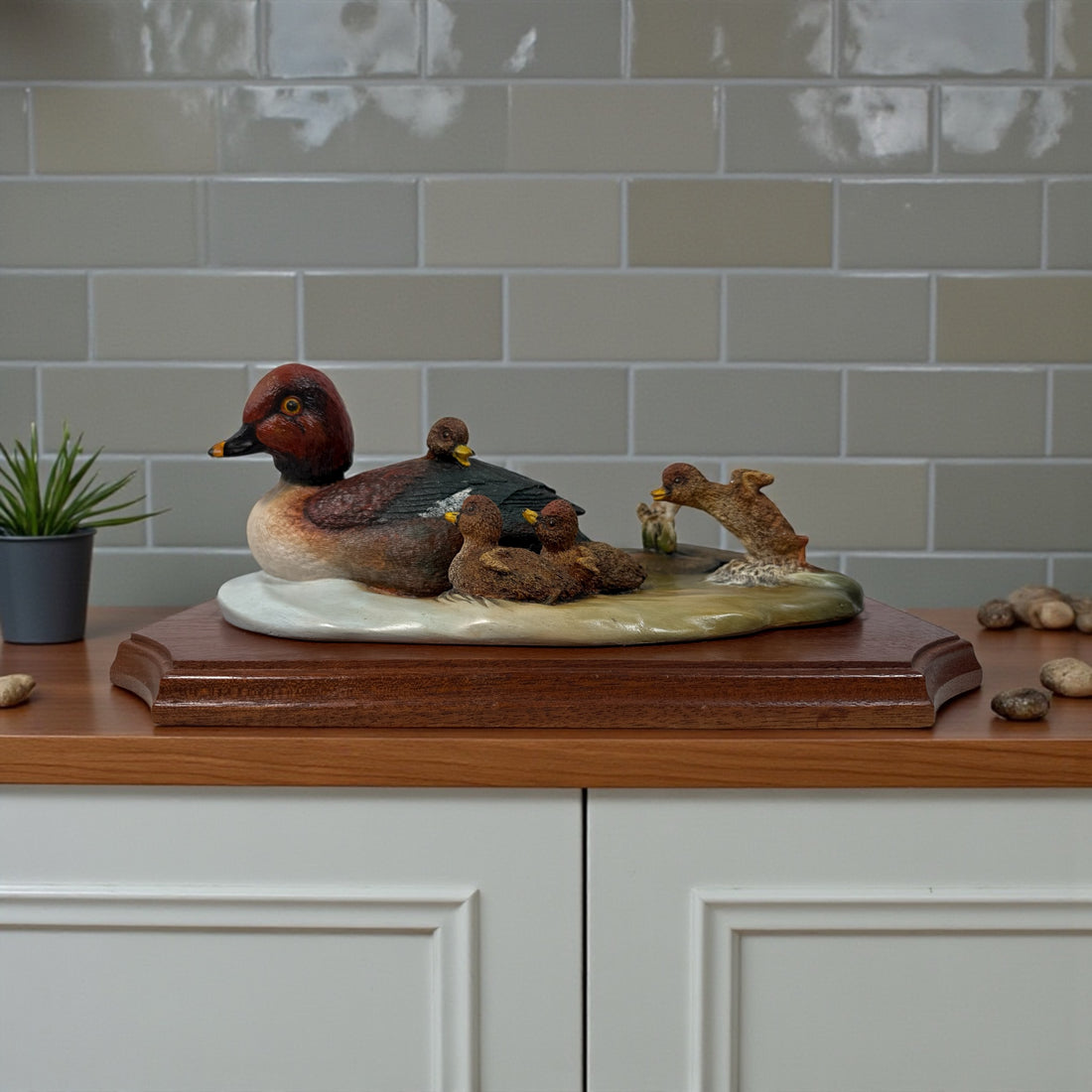 Early-number 1980 Bossons Crown Collection “First Outing” Goldeneye Ducks plaque. Hand-painted, excellent condition, original hardwood mount.