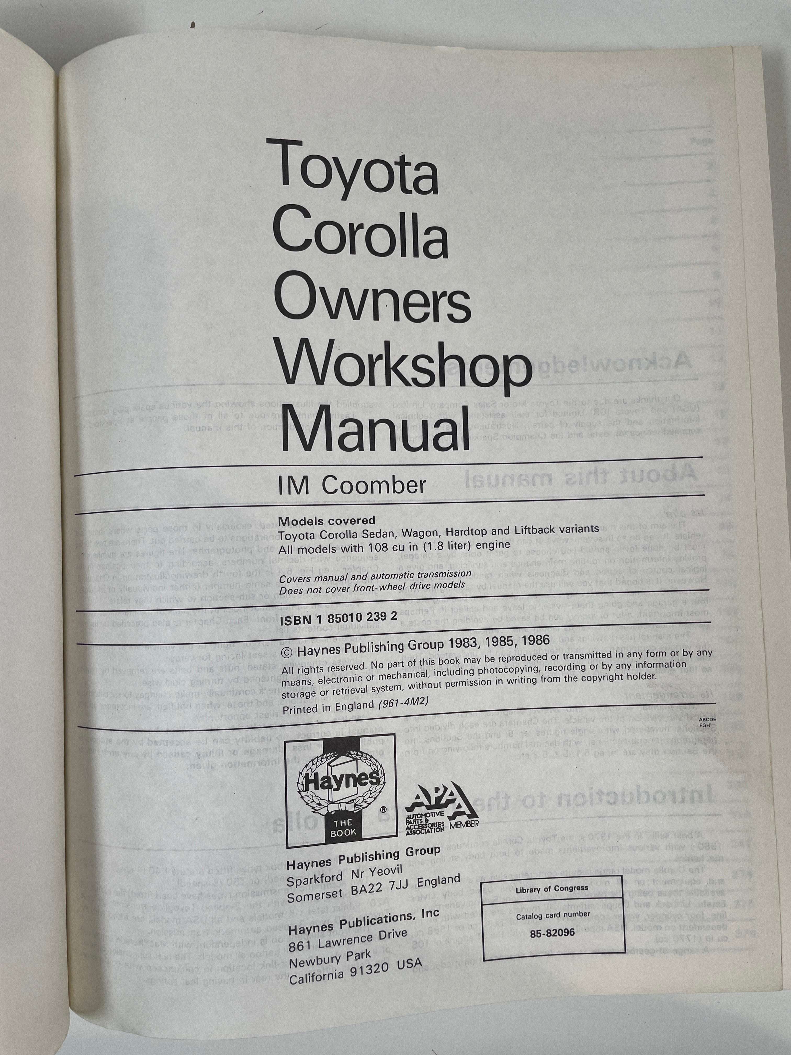 Toyota Corolla 1980-1982 Shop Service Repair Manual Wiring Diagrams Engine