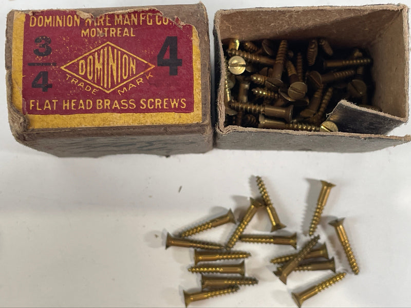 Vintage Dominion, Flat Head Brass Screws. 3/4 - 4