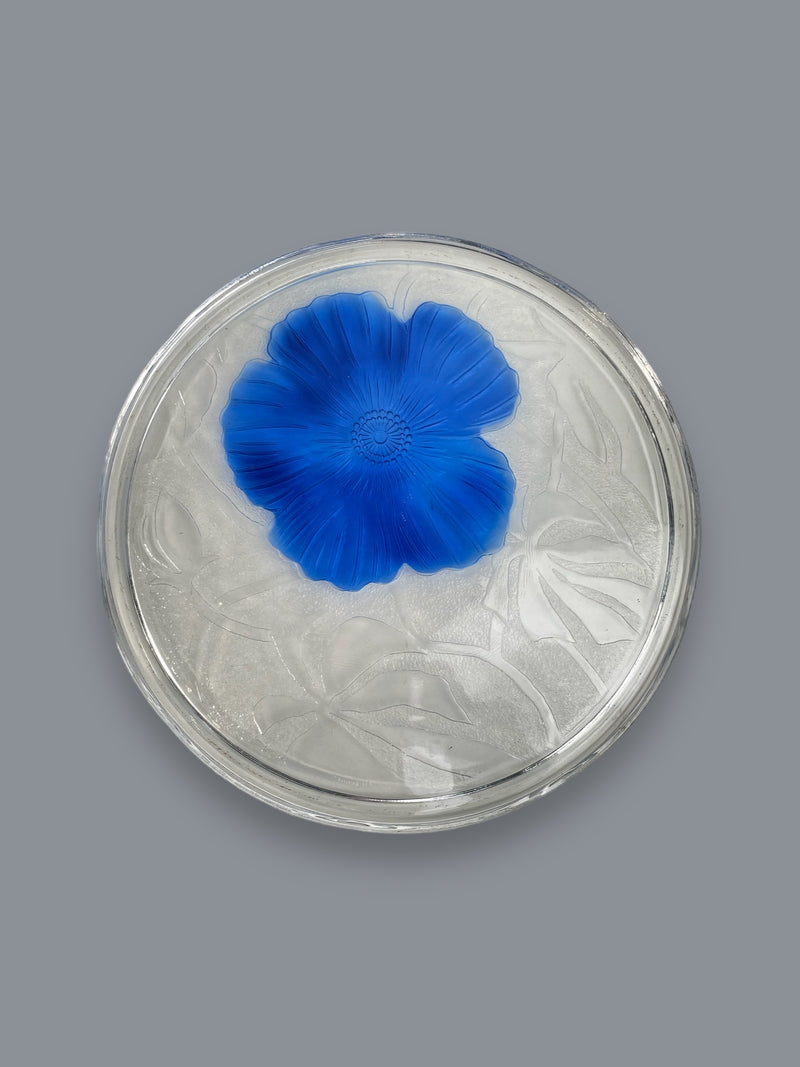 Vintage KIG Indonesia Hibiscus Platter in Blue