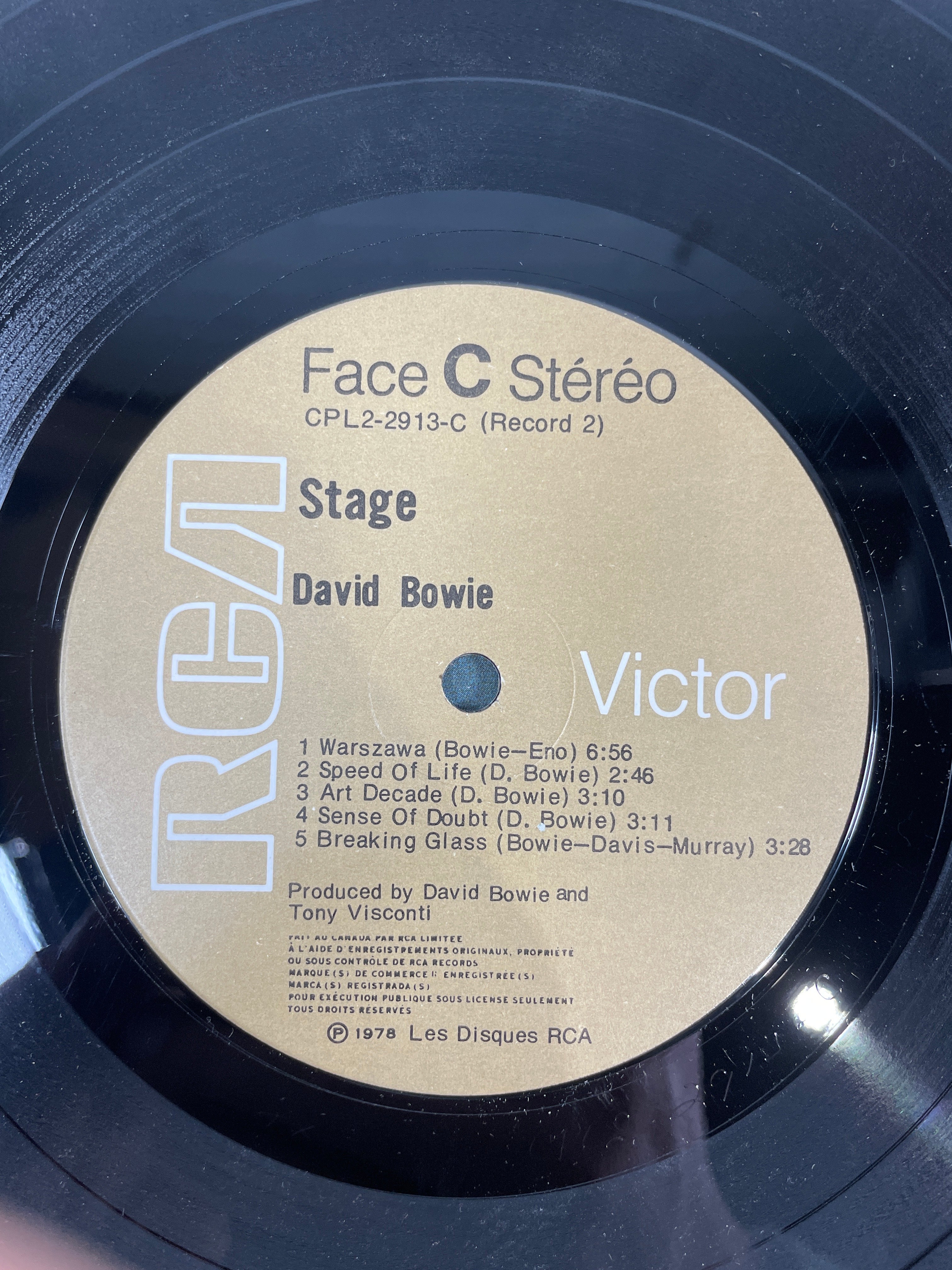 David Bowie - Stage Original RCA Victor CPL2-2913 2xLP Disque 1978