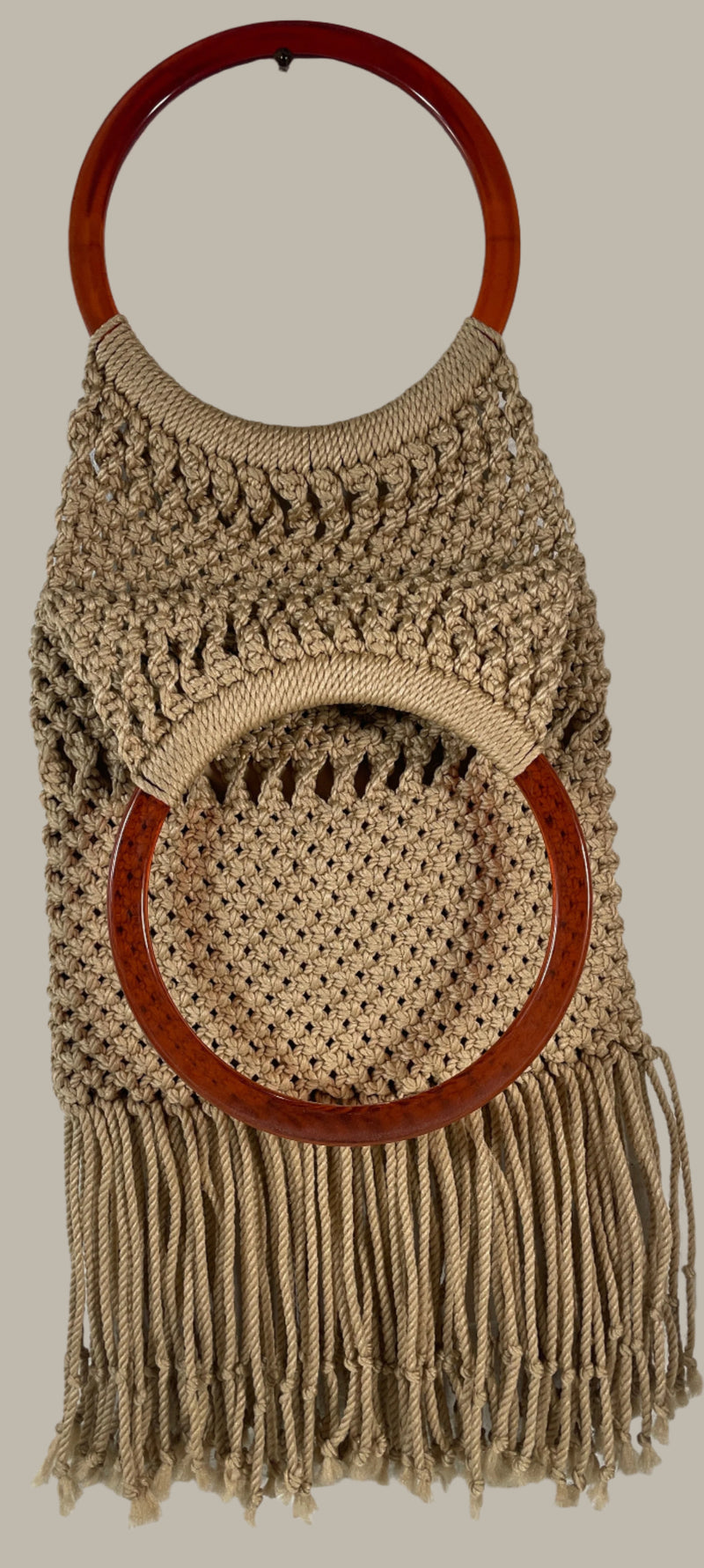 Vintage Boho Macrame Purse with Beige Lining. Excellent Condition