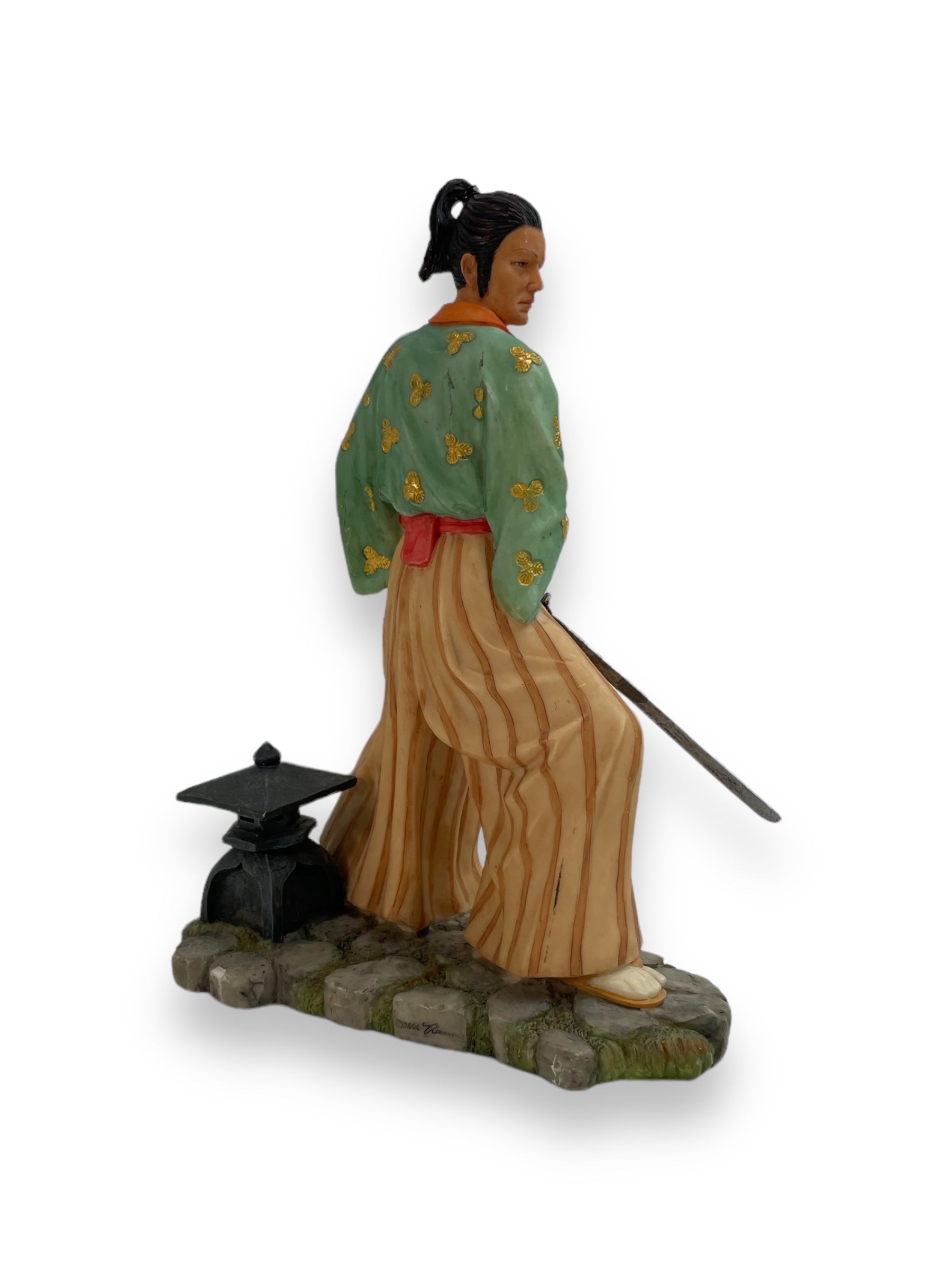 Japanese Samurai Figurine in Traditional Dress with Katana