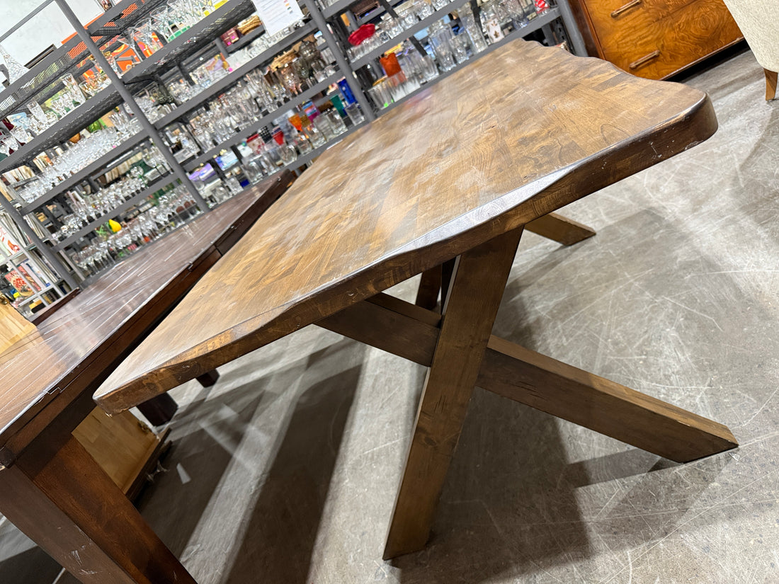 Rustic Farmhouse Wood Dining Table, Trestle Base, Solid Wood Top.