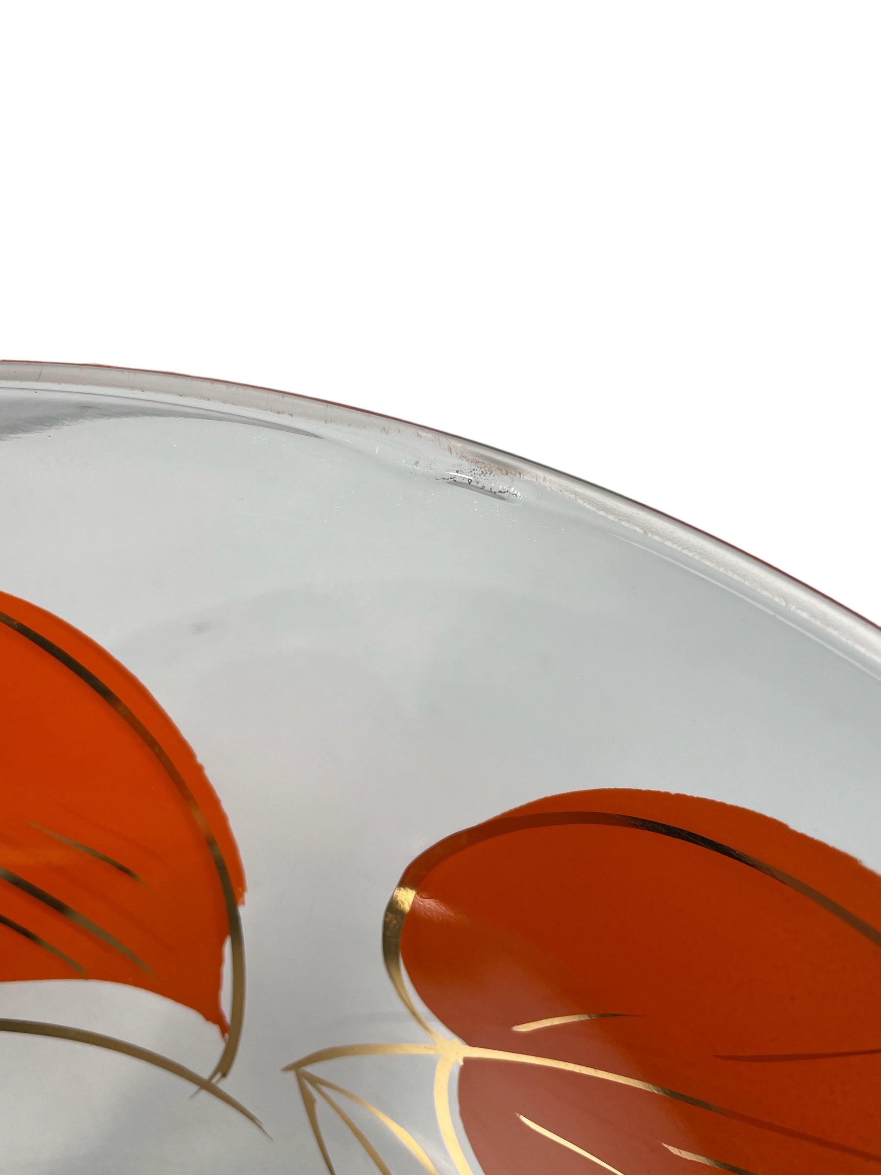 Bol vintage MCM Anchor Hocking en verre à motifs de feuilles orange
