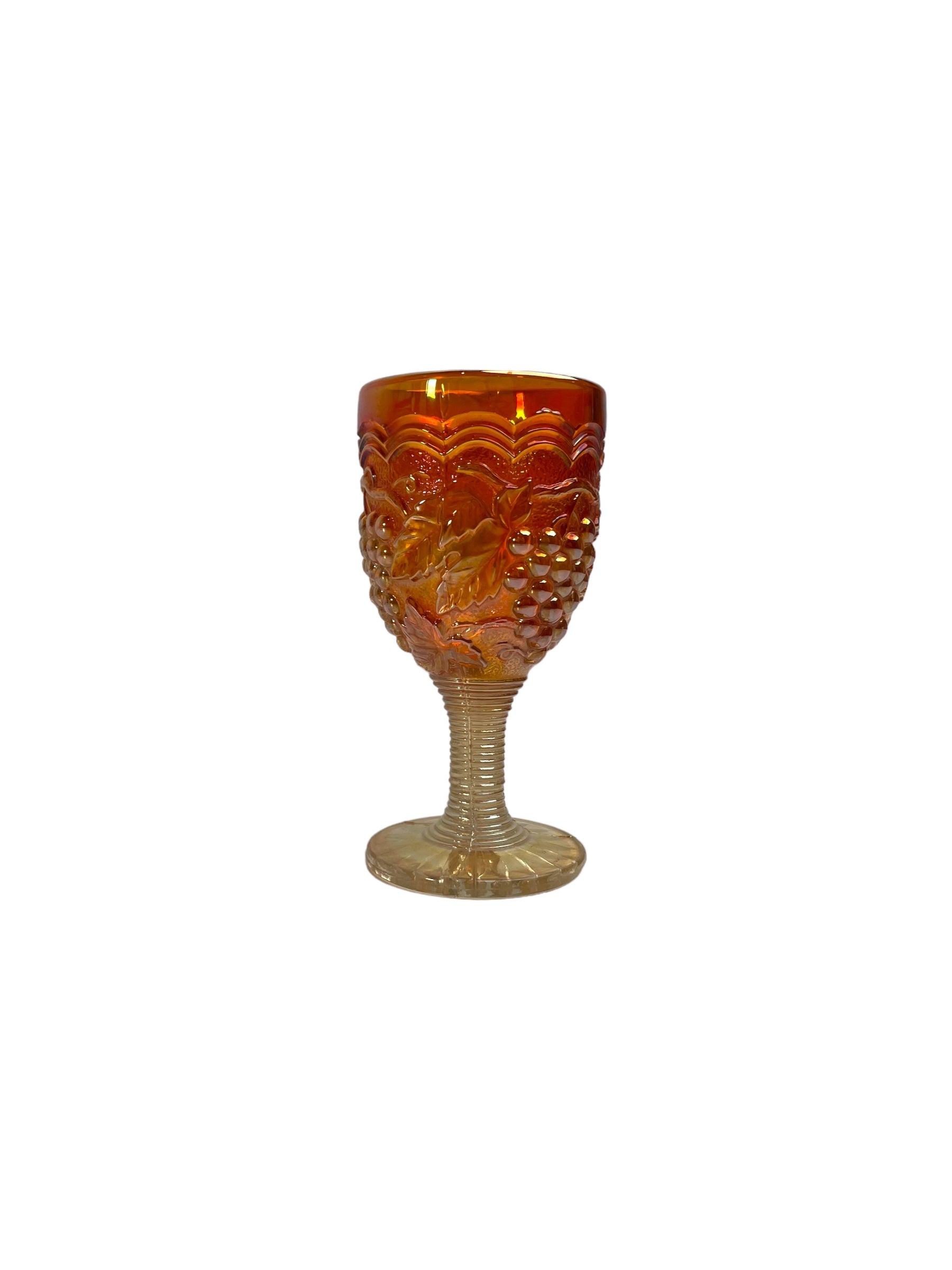 Set of 4 IMPERIAL Marigold Carnival Glass Grapes Wine Goblets