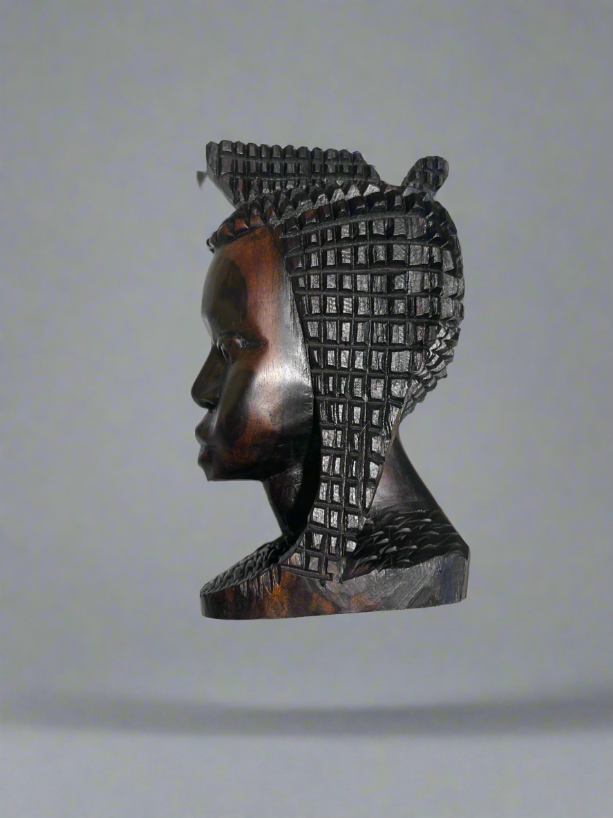 Vintage African Tribal Bust – Hand-Carved Solid ebony