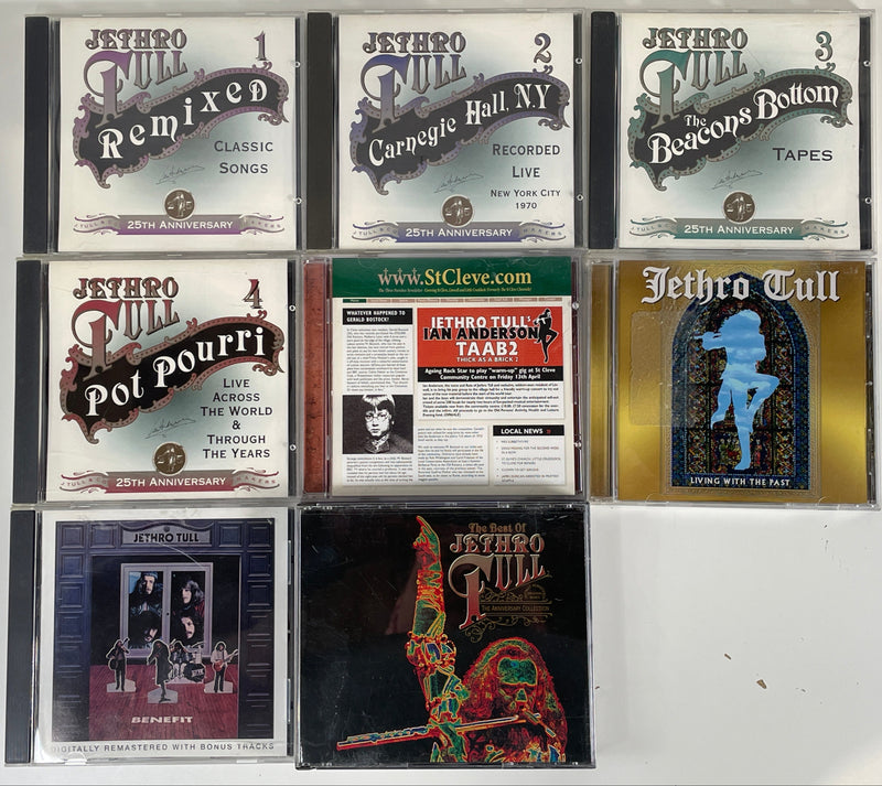 Lot de 10 CD de Jethro Tull, Best of, Benefit, Living with Past, Potpourri, Remixé, Concert.