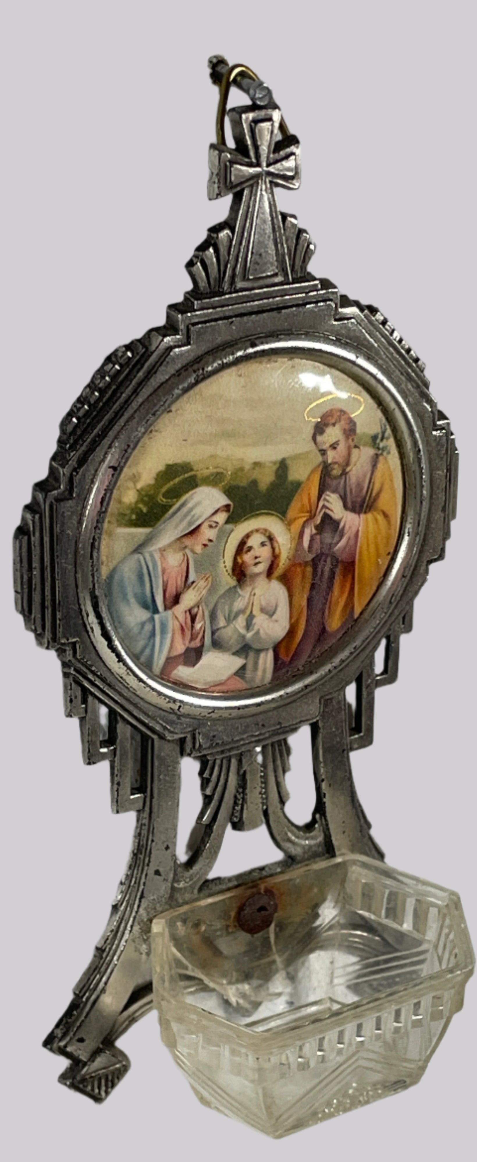 Décoration murale vintage en forme de bénitier français Saint-Isaac Jogues, style Art déco