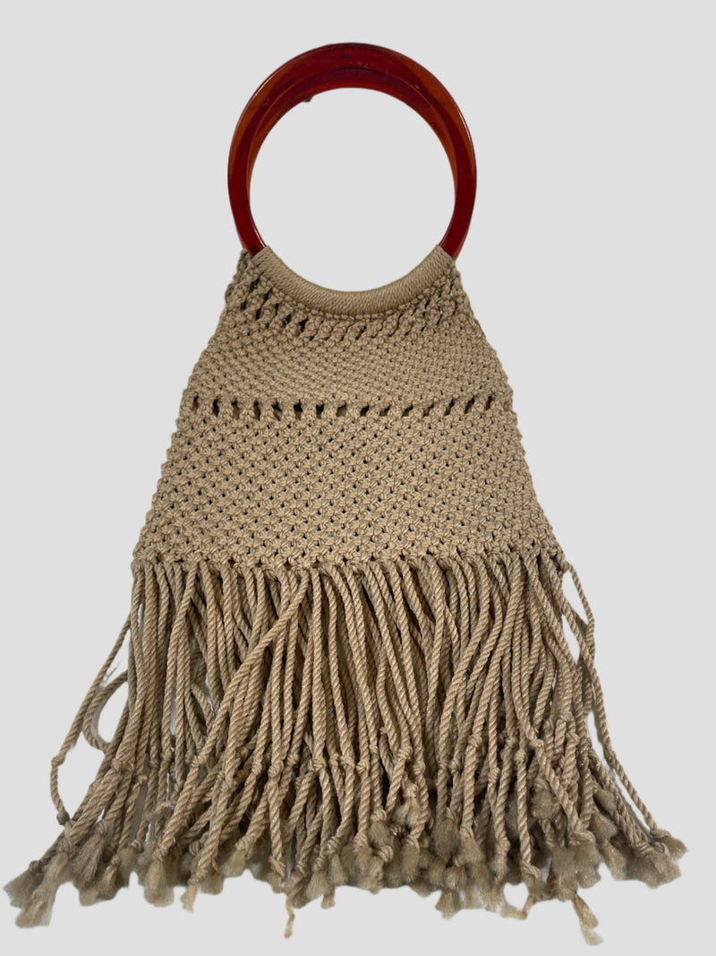 Vintage Boho Macrame Purse with Beige Lining. Excellent Condition