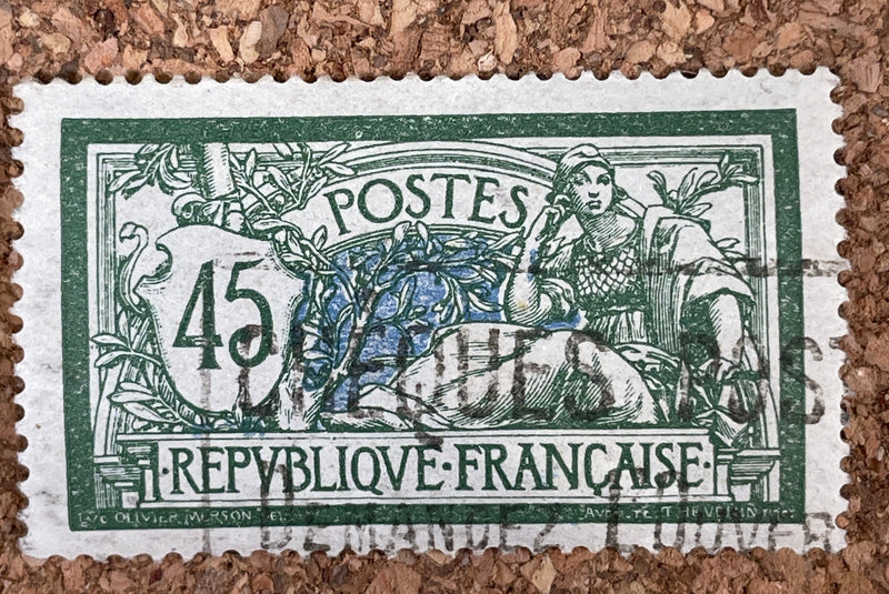 Pair of Stamps, Circa 1900-1923. France. 1 fr & 45