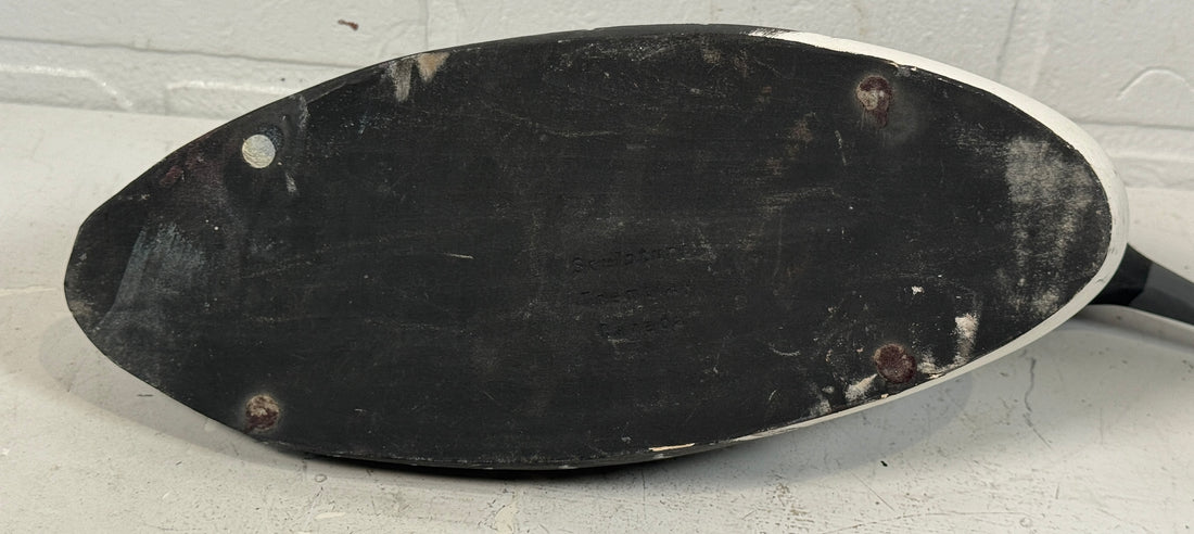 Large 14-inch Tremblay Canada hand-carved wooden loon. Vintage folk-art décor piece with original paint and maker’s stamp. Great display sculpture.