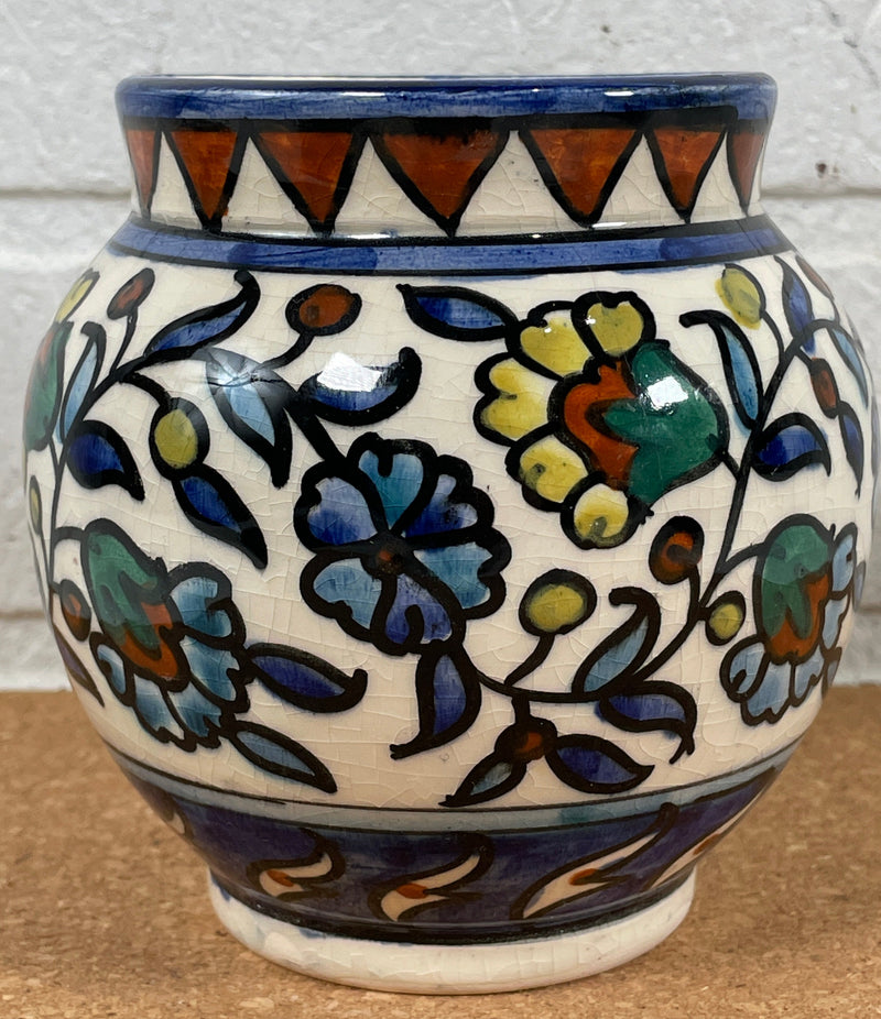 Vintage Antique Jerusalem Ceramic Vase. Hand Painted. Signed.