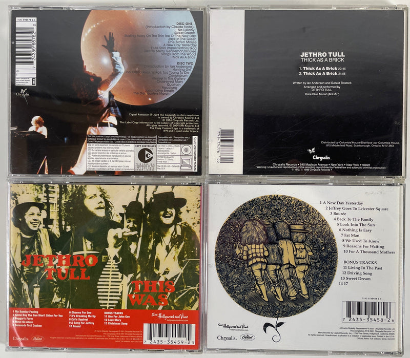 Lot de 4, CD de Jethro Tull, Jethro Tull Live, This Was, Stand Up, Thick as a Brick.