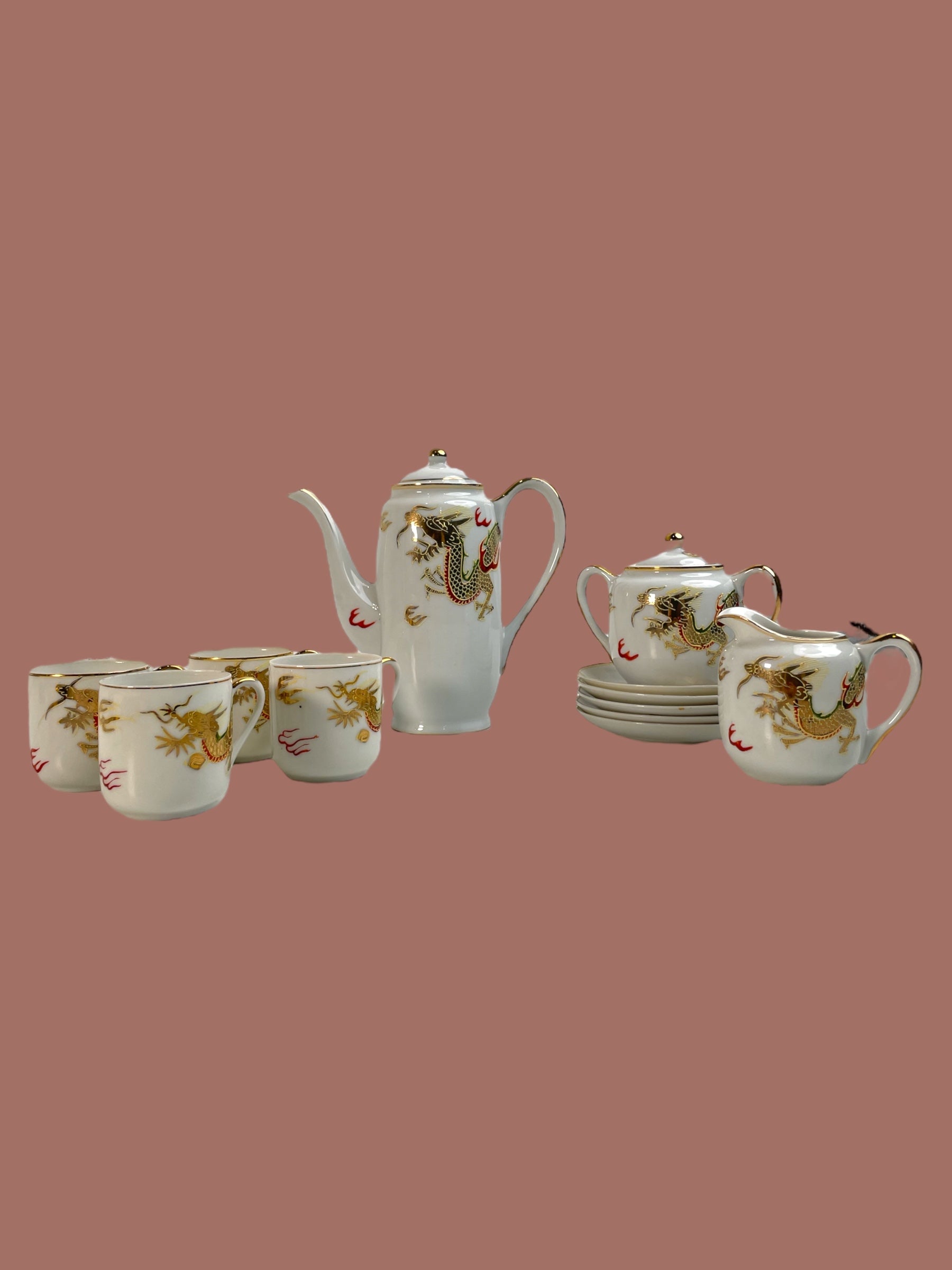 Kane Sho Fine Porcelain Emboss Dragon Tea Set