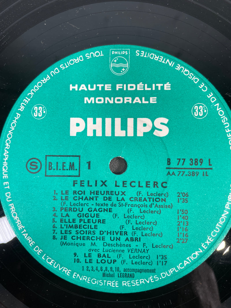 FELIX LECLERC, SELF TITLED, LP VINYL-Canada Pressing- PHILIPS B 77.389 L, 1964