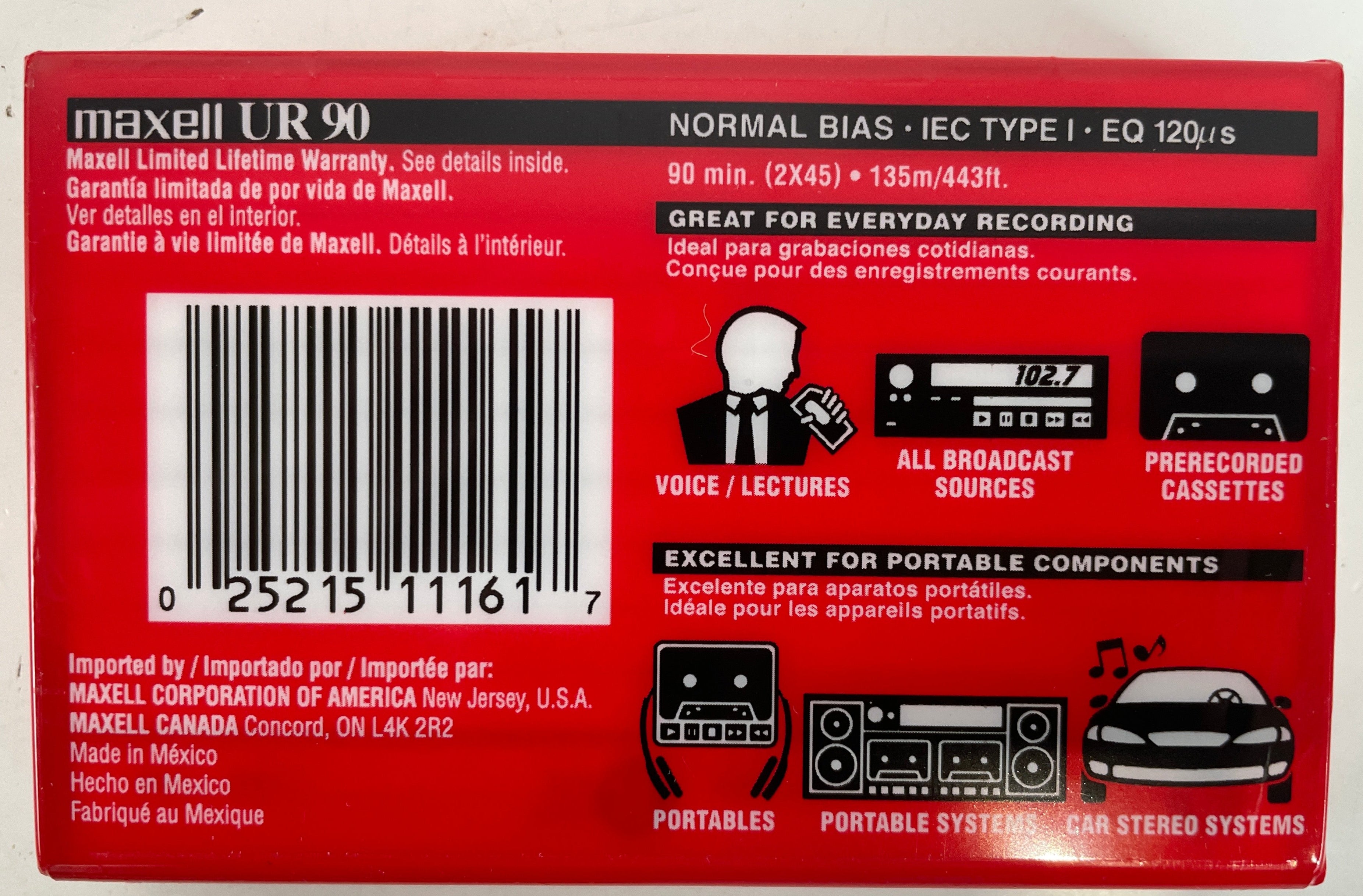 Cassettes de type Maxell UR-90 Nirmal, scellées, neuves, paquet de 10 (108510)