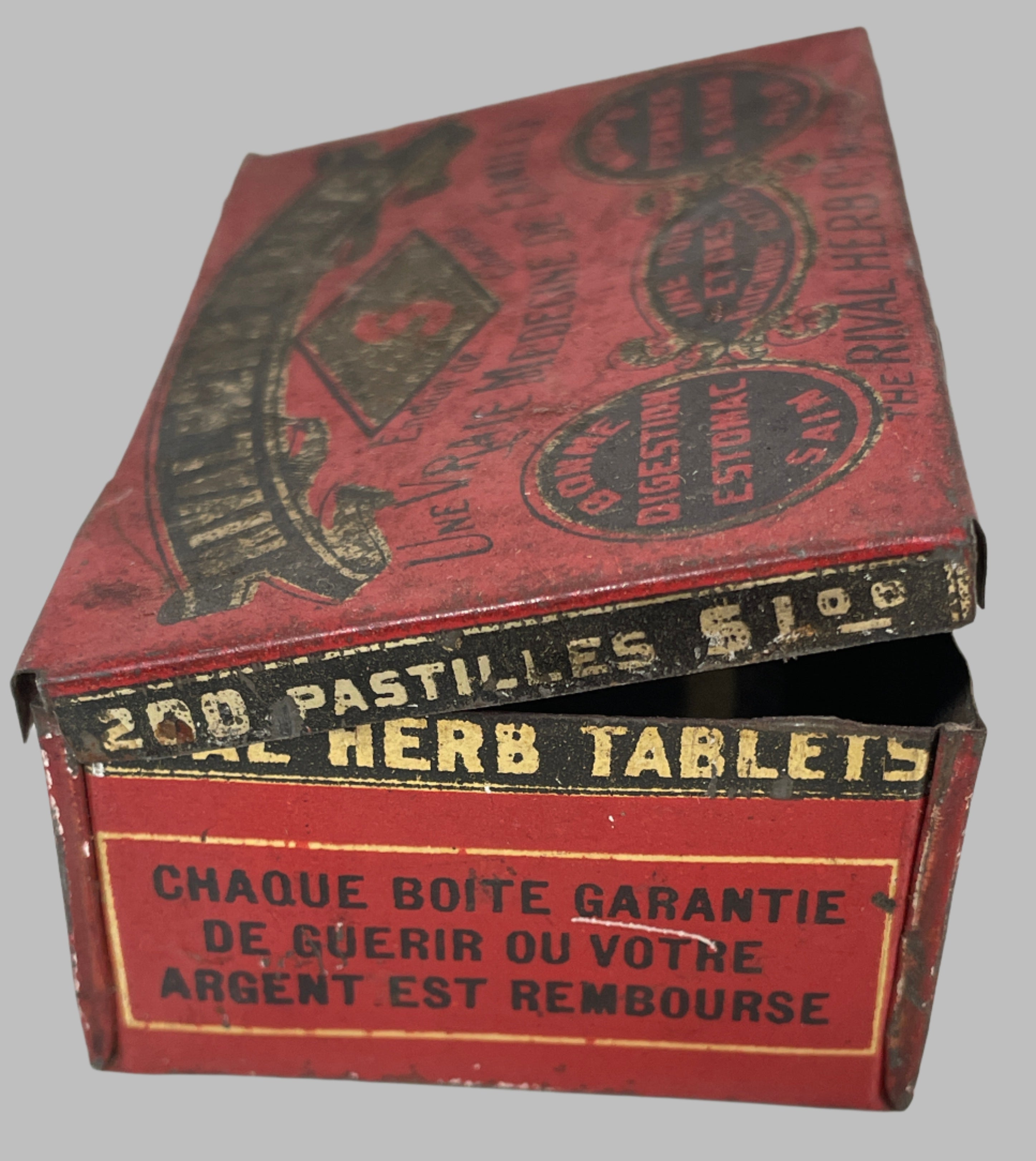 Boîte de comprimés Rival Herbs vintage, publicité ancienne.