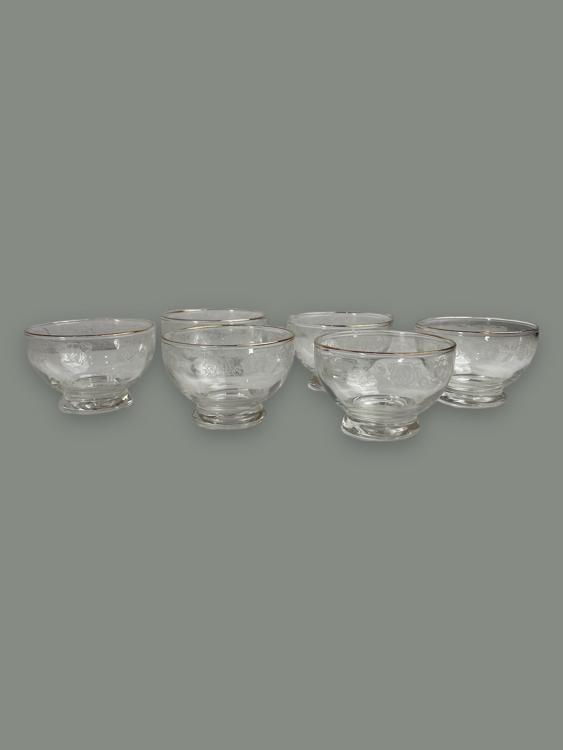 Set of 6 Dominion Glass Fruit Sherbet Cups in the Roses Pattern