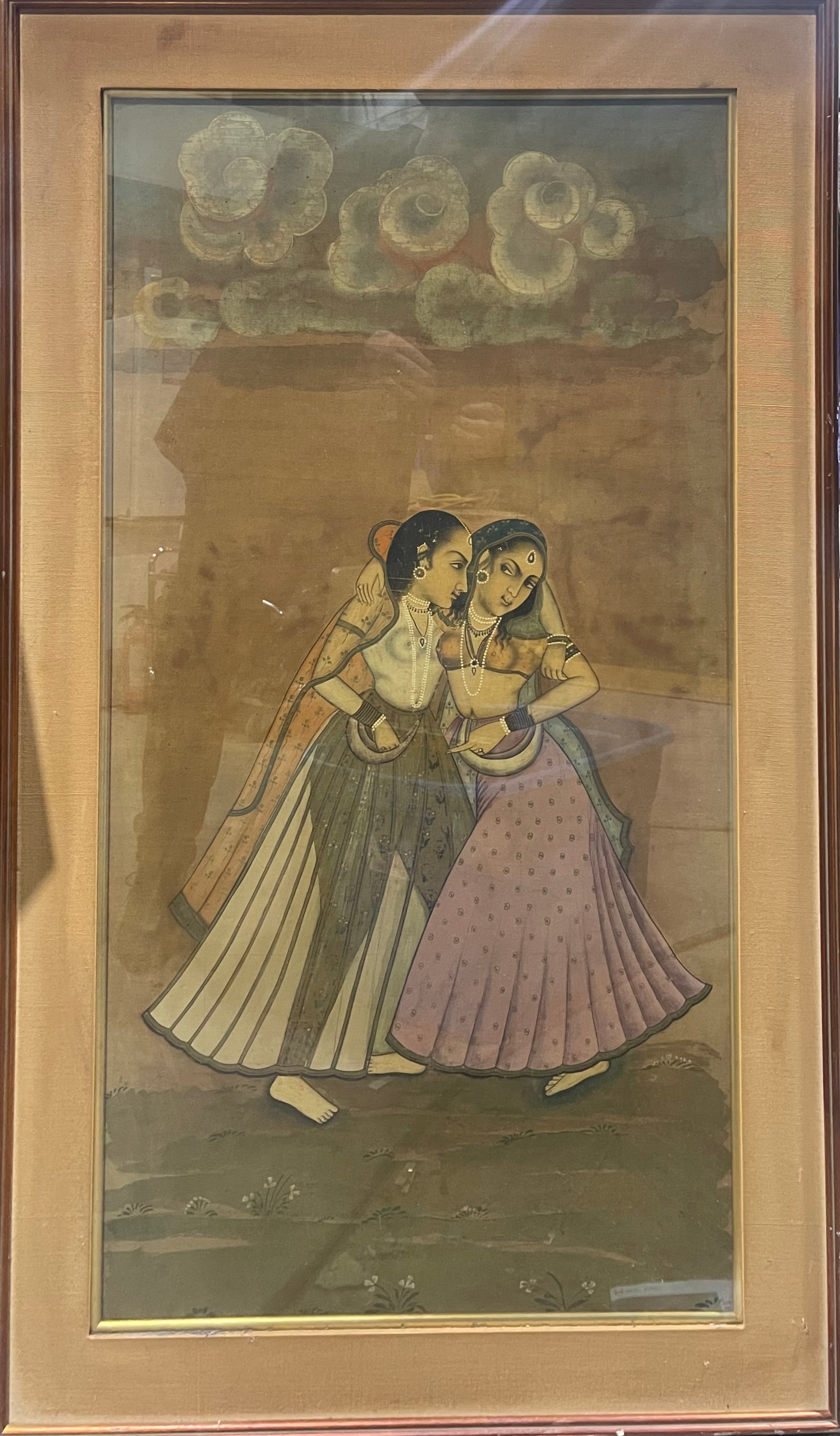 Large Hand-Painted Indian Wall Art – Framed Statement Decor (50”x24”)