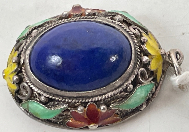 Art-Deco Pendant, Lapis Lazuli, Cloisonné, Filigree, Vintage, 0.75 in. ( Length)