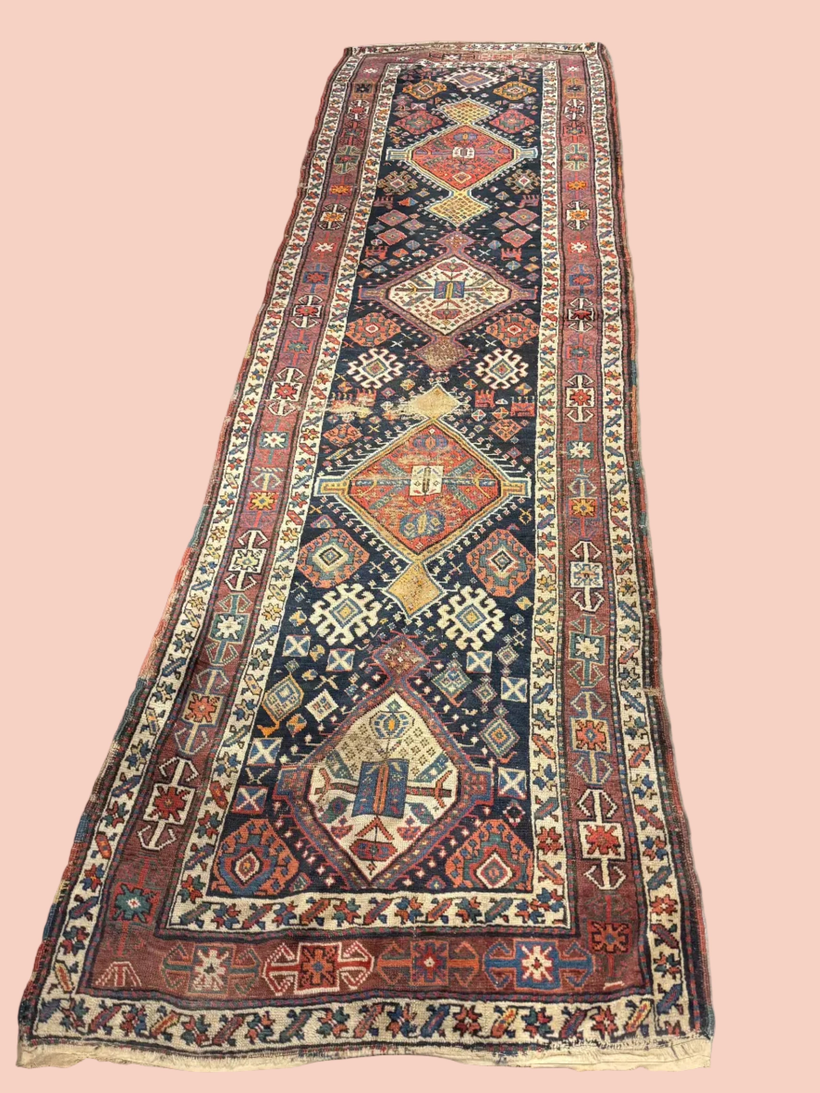 Antique Caucasian Kuba Shirvan Runner Rug c. 1890–1910 | Hand-Knotted Wool | 100 × 350 cm (3’3” × 11’6”)