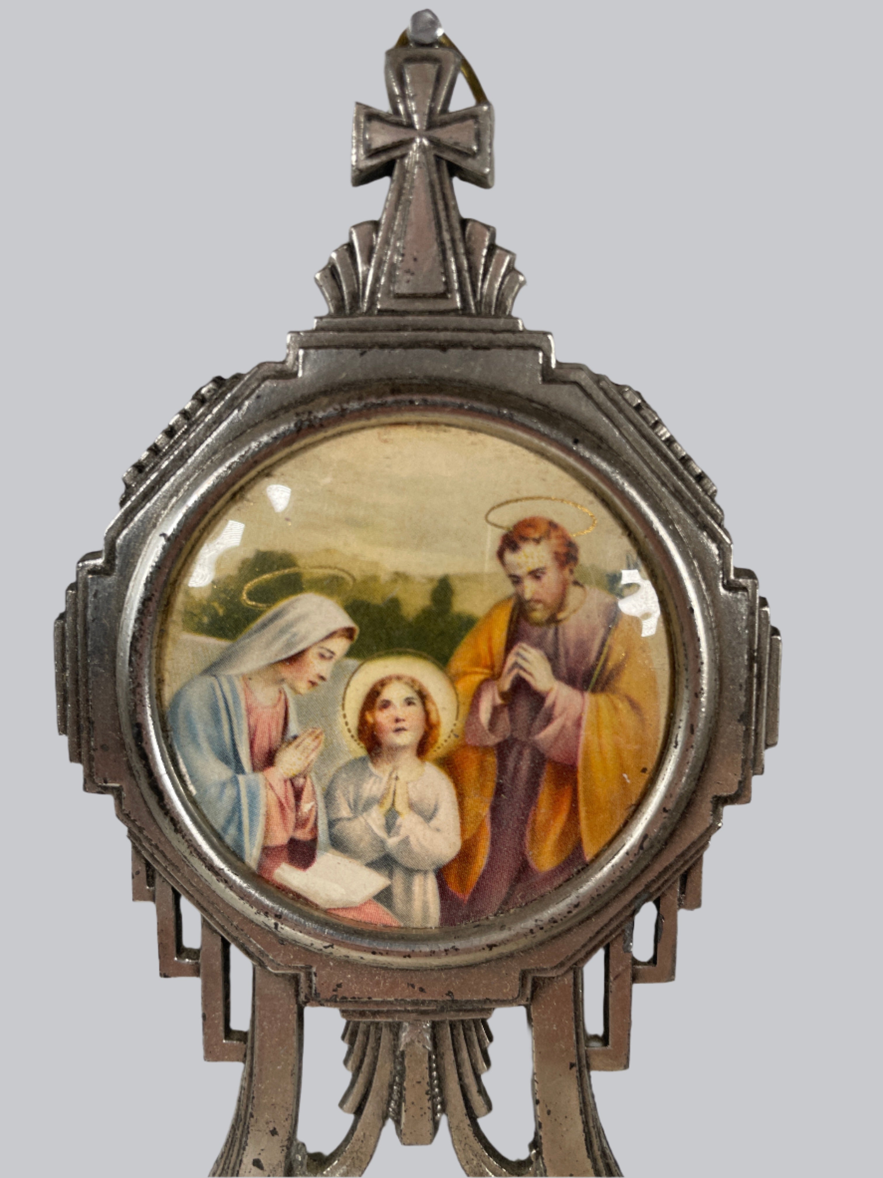 Décoration murale vintage en forme de bénitier français Saint-Isaac Jogues, style Art déco