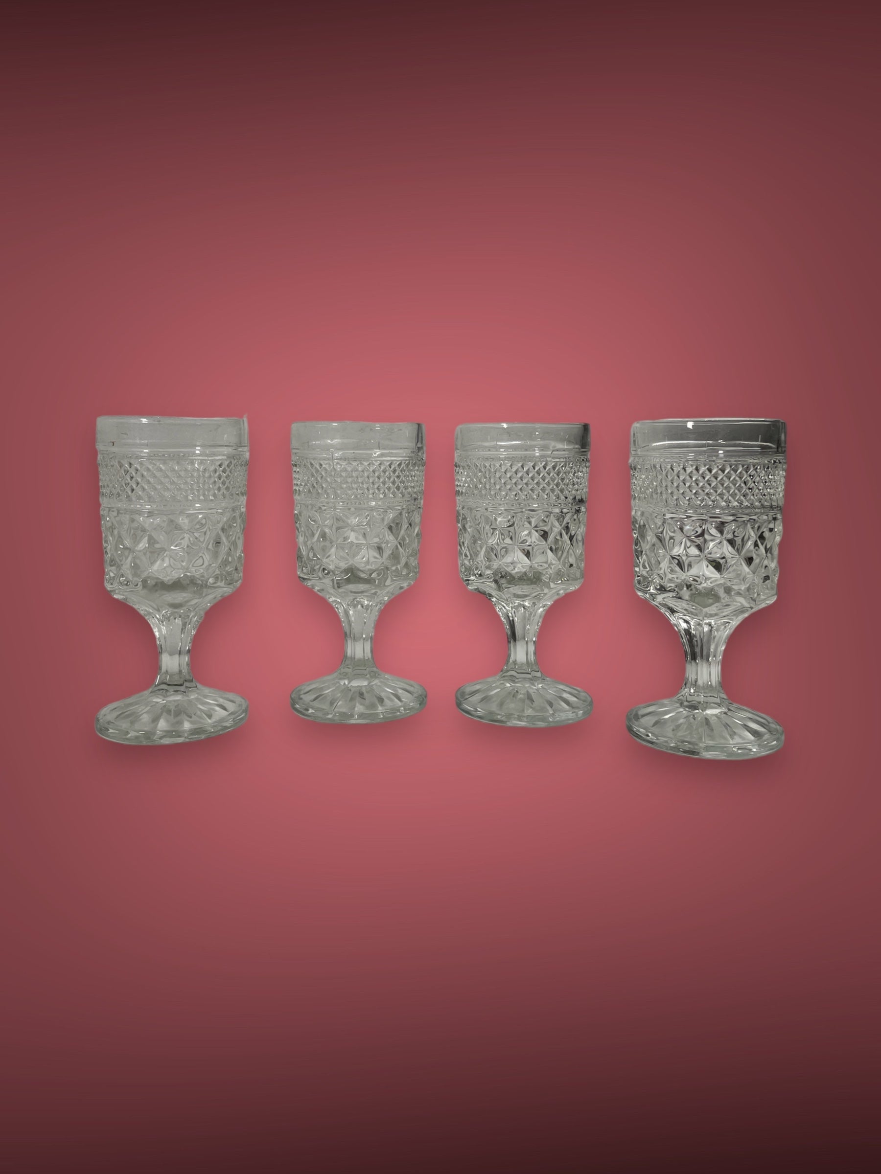 Set of 4 Hocking Glass Wexford Pattern Footed Wine Glasses