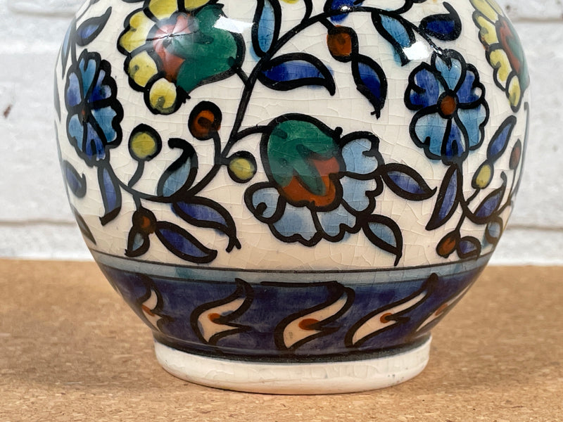 Vintage Antique Jerusalem Ceramic Vase. Hand Painted. Signed.