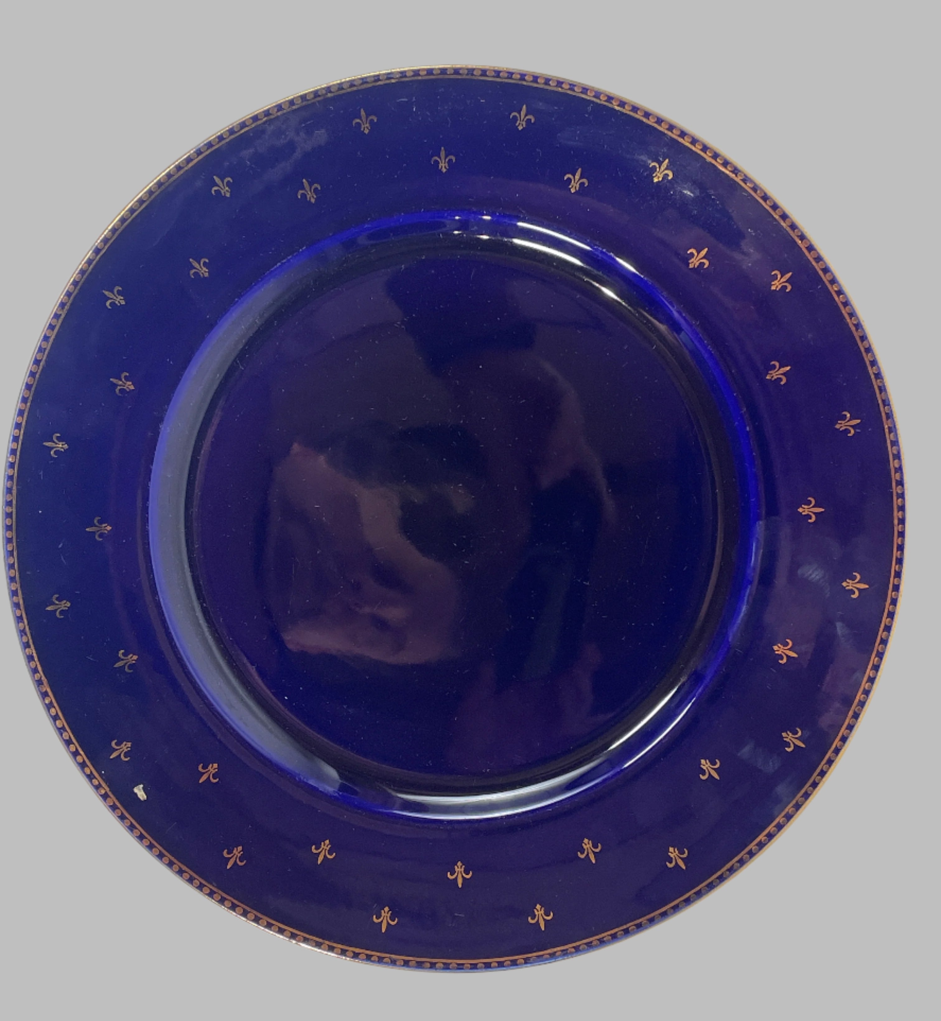 Vintage Rorstrand Cobalt Blue Fleur de Lis Porcelain 13.” Plate