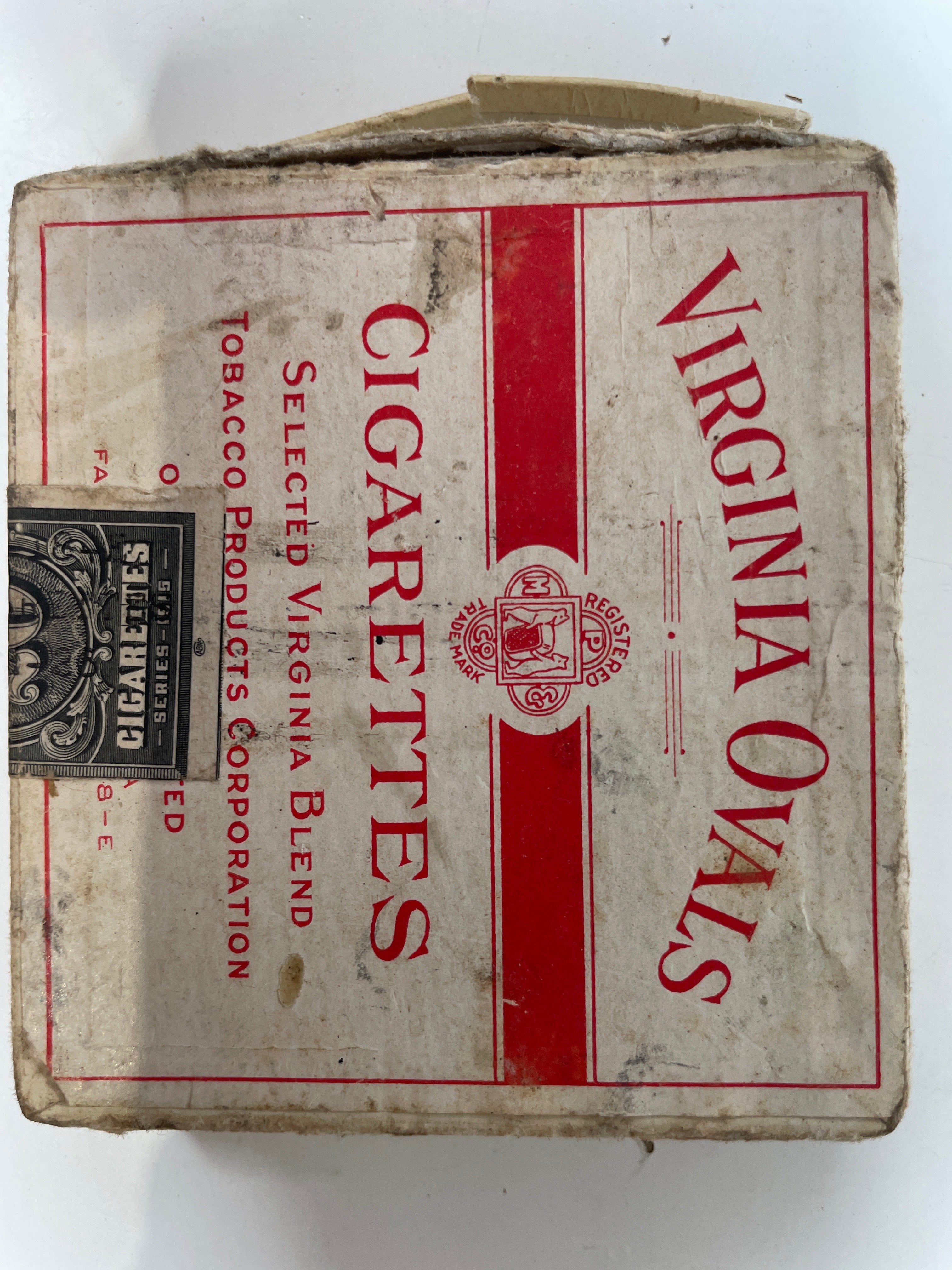 Boîte à cigarettes à charnière vintage Philip Morris Virginia Ovals avec timbre fiscal vide