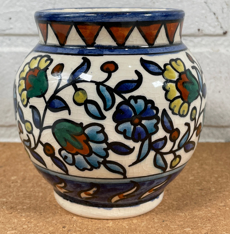 Vintage Antique Jerusalem Ceramic Vase. Hand Painted. Signed.