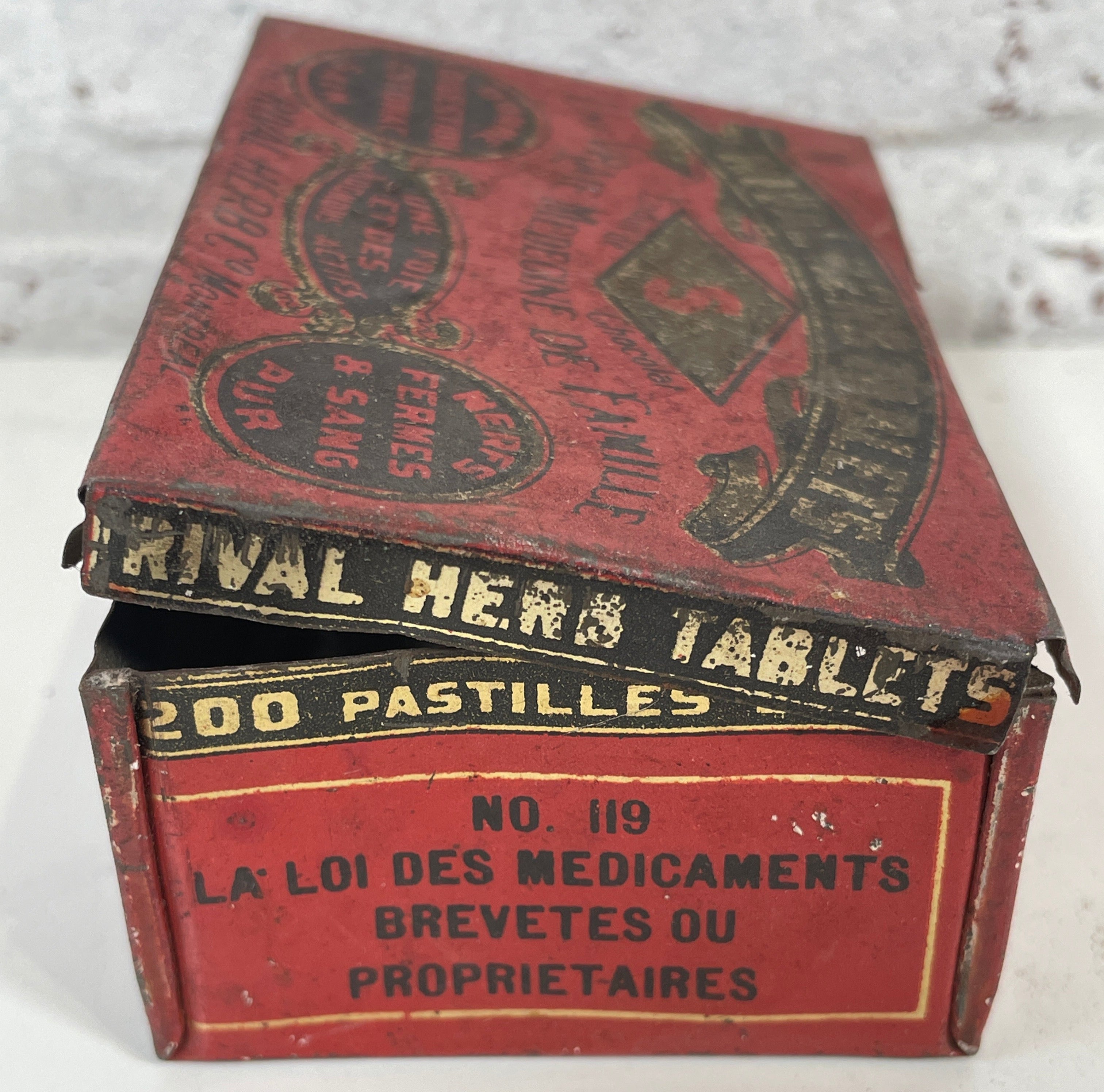 Boîte de comprimés Rival Herbs vintage, publicité ancienne.