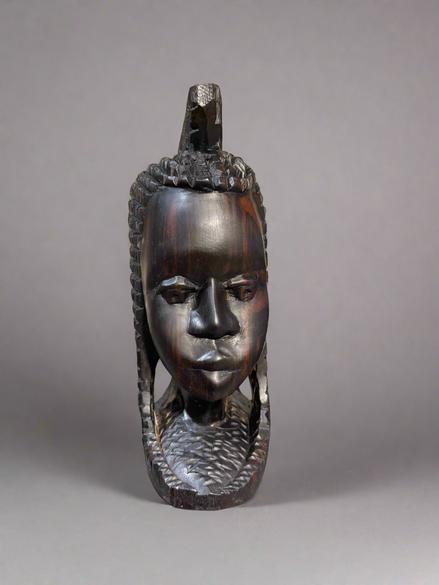 Vintage African Tribal Bust – Hand-Carved Solid ebony