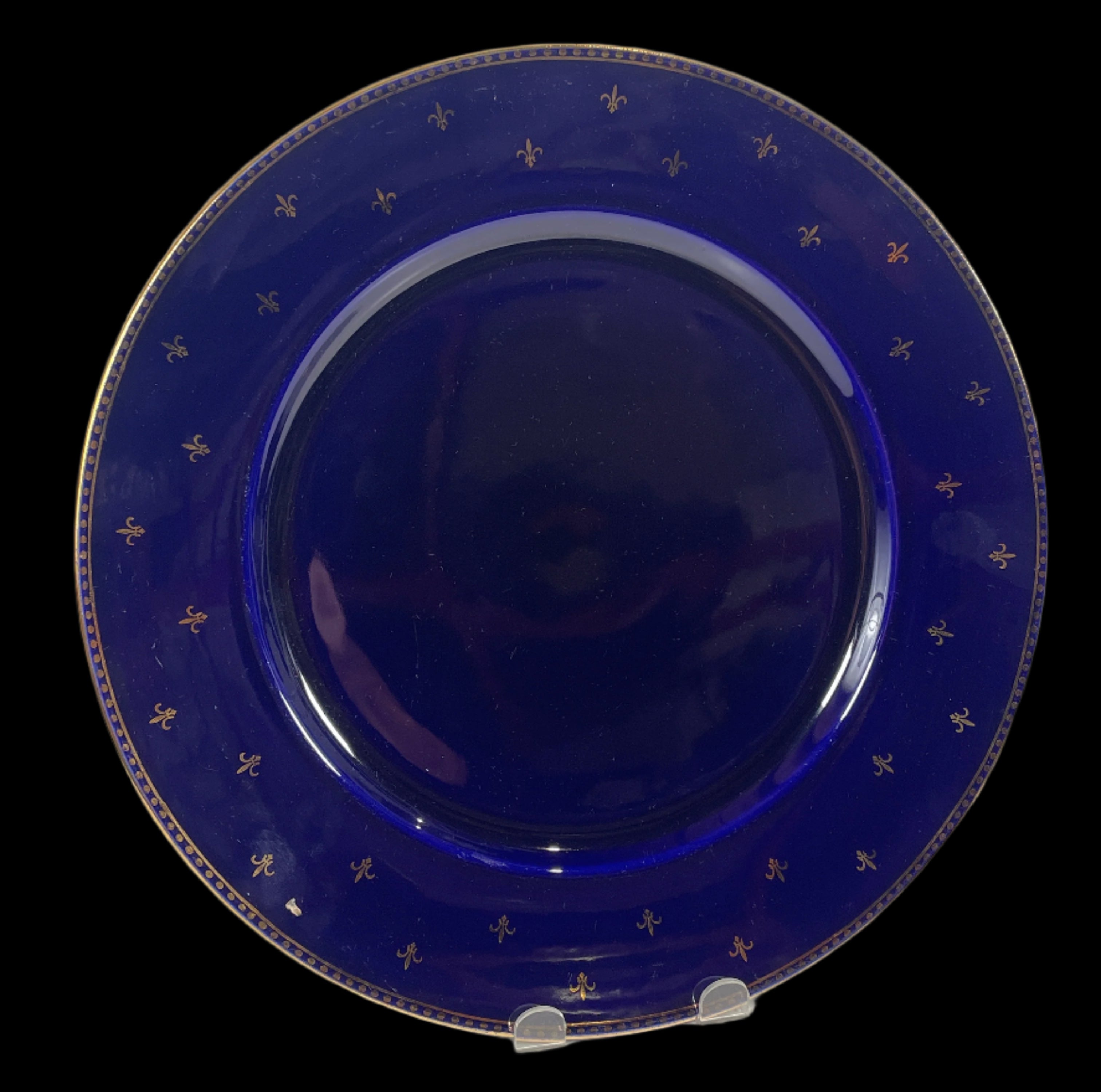 Vintage Rorstrand Cobalt Blue Fleur de Lis Porcelain 13.” Plate
