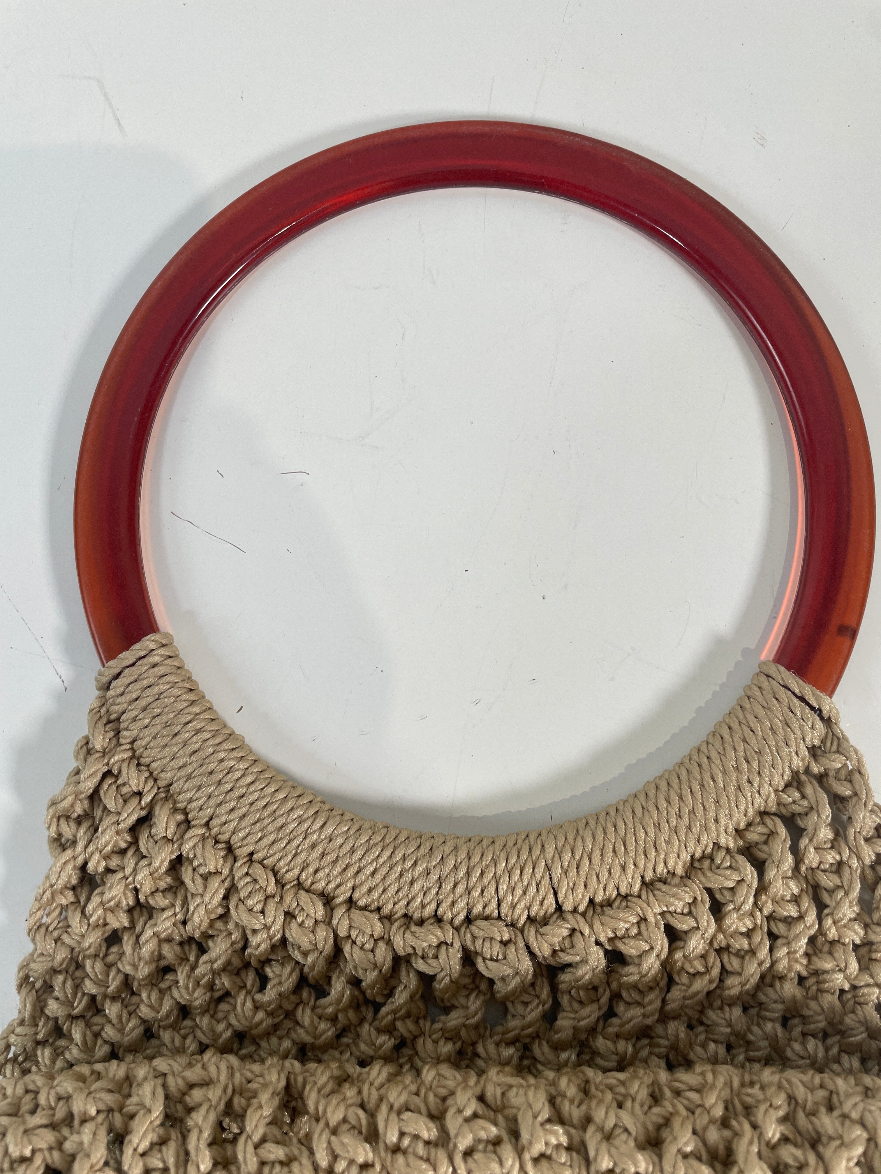 Vintage Boho Macrame Purse with Beige Lining. Excellent Condition