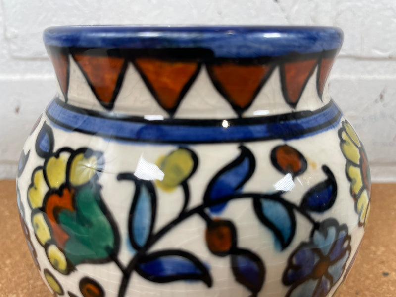 Vintage Antique Jerusalem Ceramic Vase. Hand Painted. Signed.