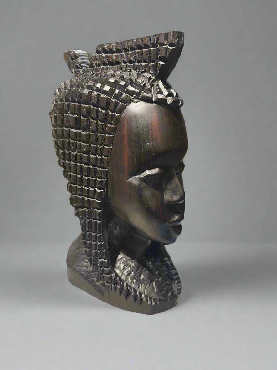 Vintage African Tribal Bust – Hand-Carved Solid ebony