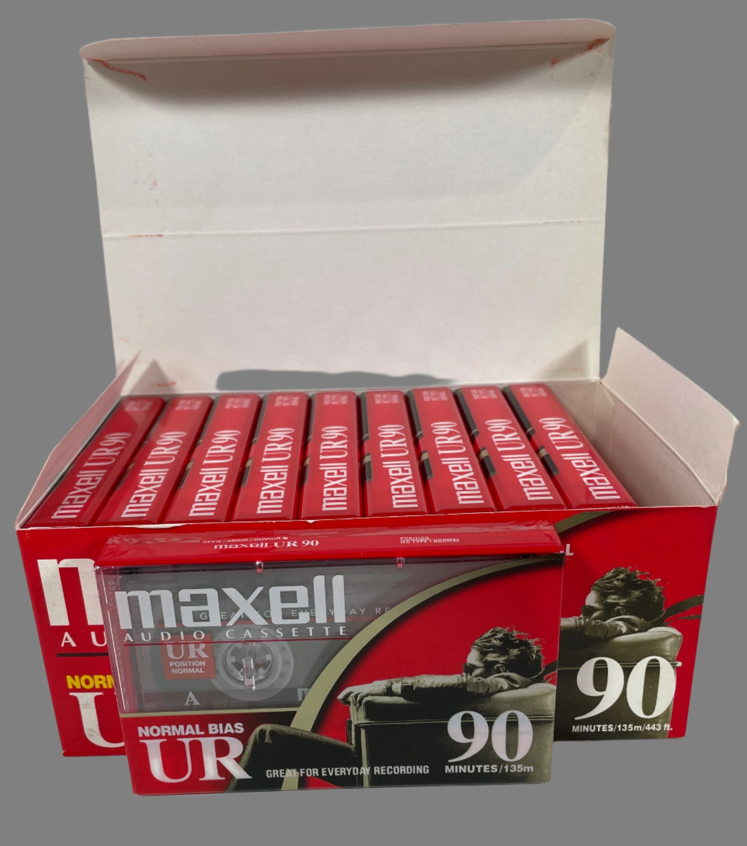 Cassettes de type Maxell UR-90 Nirmal, scellées, neuves, paquet de 10 (108510)