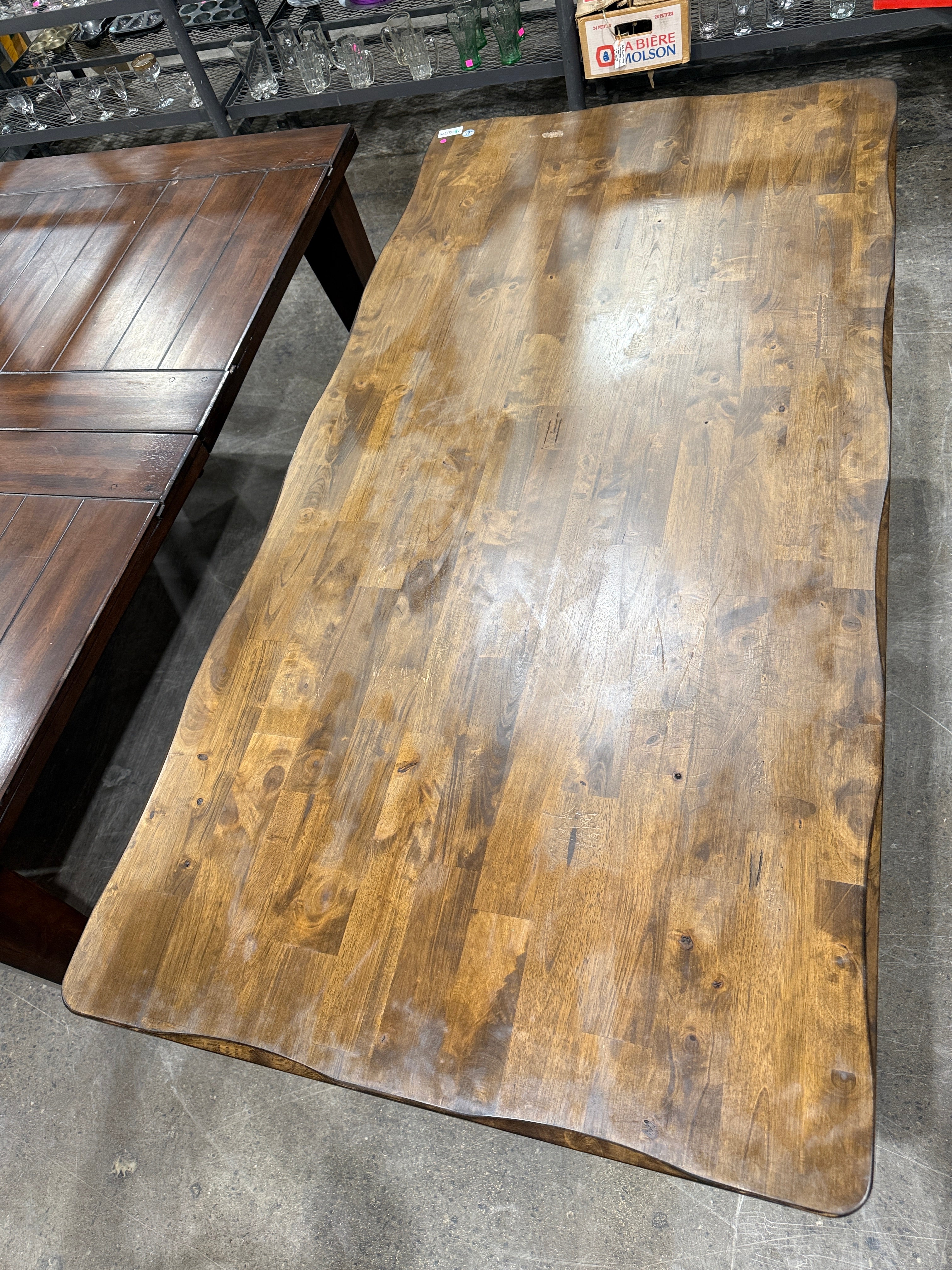 Rustic Farmhouse Wood Dining Table, Trestle Base, Solid Wood Top.