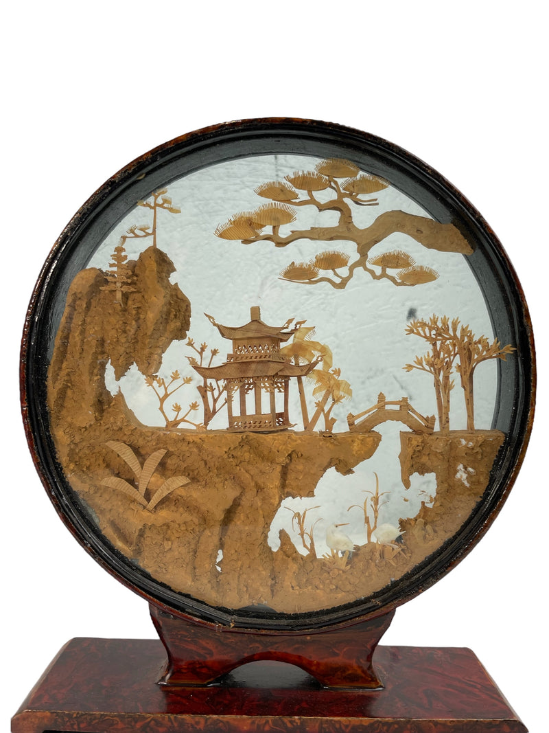 Vintage Hand Carved Asian Cork Diorama 8 Inches