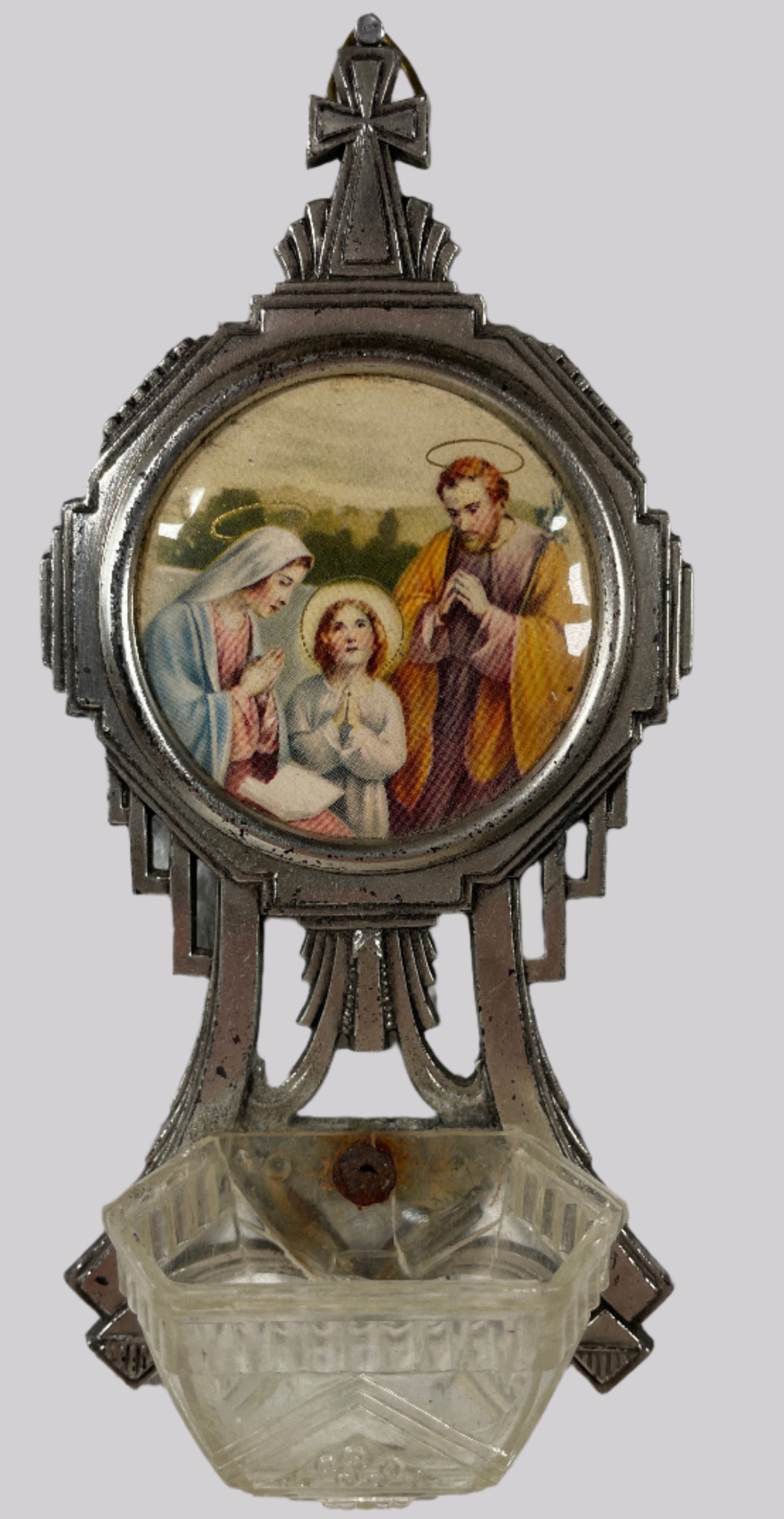 Décoration murale vintage en forme de bénitier français Saint-Isaac Jogues, style Art déco